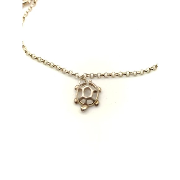 Sterling Silver Turtle Dangling Charm Chain Bracelet 8" - Picture 3 of 4